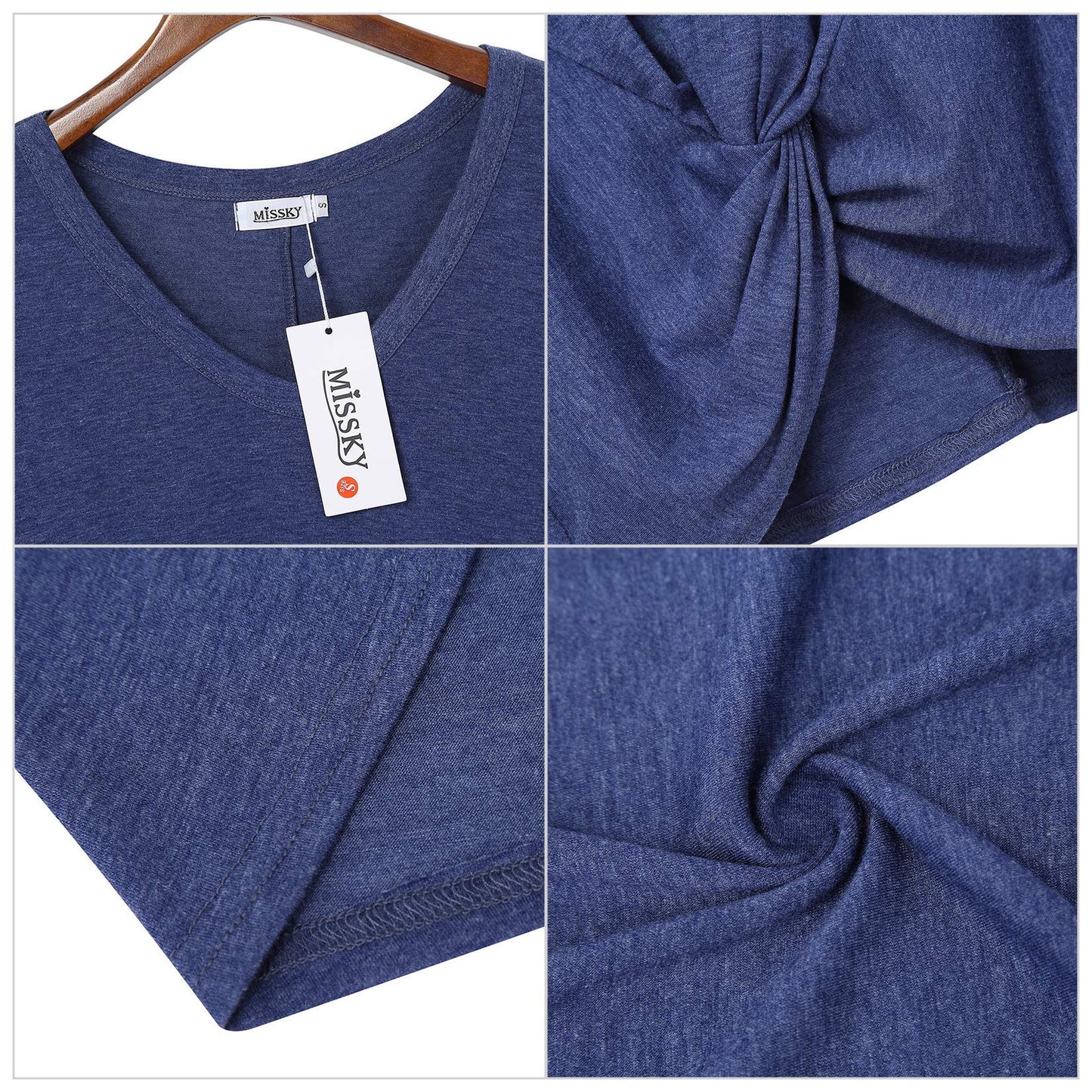 YESFASHION Women's Twist Knot T Shirt Dress Dark Blue