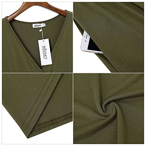 YESFASHION Women's V-neck Casual Dress Green