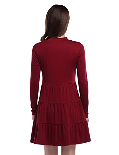 Women Turtleneck Long Sleeve Casual Pleated Mini Dress