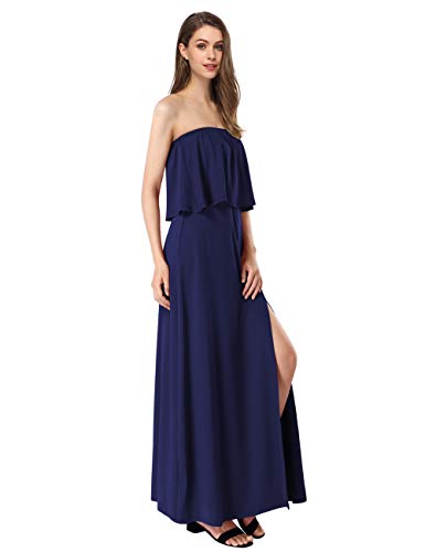 Women Strapless Casual Formal Event Slit Maxi Dress