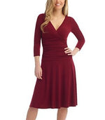 Women 3/4 Sleeve Dresses Wrap V Neck Ruched Waist Slim Fit Flare