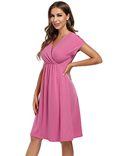 Women's Nursing and Maternity Dress V-Neck Short Sleeve Midi Wrap Dress