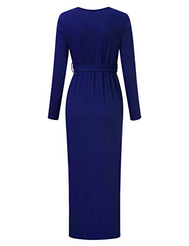 Maternity Dress Women's Casual Round Neck Front Slit High Low Maxi Dress with Belt