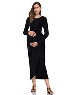 Maternity Dress Women's Casual Round Neck Front Slit High Low Maxi Dress with Belt