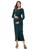 Maternity Dress Women's Casual Round Neck Front Slit High Low Maxi Dress with Belt