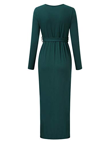 Maternity Dress Women's Casual Round Neck Front Slit High Low Maxi Dress with Belt