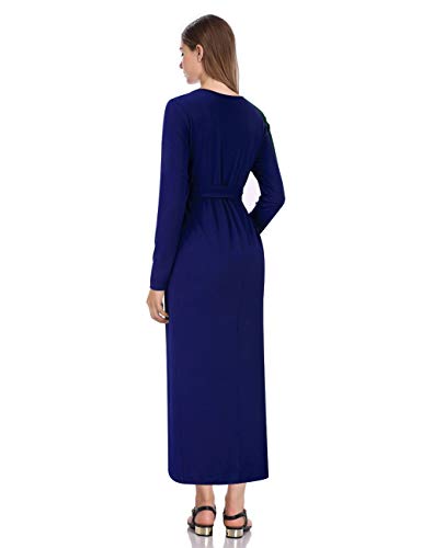 Maternity Dress Women's Casual Round Neck Front Slit High Low Maxi Dress with Belt