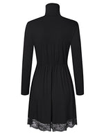 Women Turtleneck Long Sleeve Tunic Casual Short Dress with Lace Hem