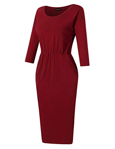 Women's 3/4 Sleeve Round Neck Hips-Wrapped Casual Office Pencil Dress