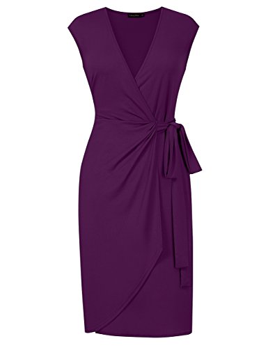 Women's Casual V Neck Tie Belt Hem Midi Wrap Dress