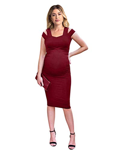 Maternity Dress Women's Casual V Neck Sleeveless Solid Color Ruched Knee-Length Maternity Dresses