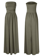 Women's Summer Boho Strapless Midi Dresses High Waist Vintage Floral Print Maxi Long Dress with Pockets