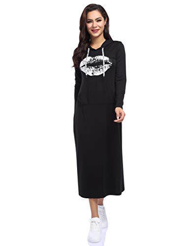 Women Long Sleeve Pullover Hoodie Dress Stripe Pocket Slim Sweatshirt Casual Maxi Dress