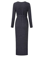 Maternity Dress Women's Casual Round Neck Front Slit High Low Maxi Dress with Belt