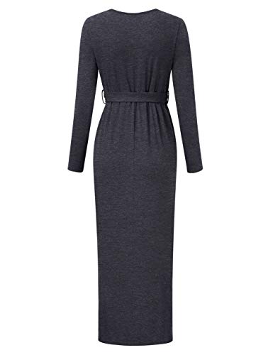 Maternity Dress Women's Casual Round Neck Front Slit High Low Maxi Dress with Belt