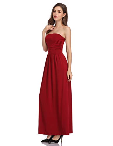 Women Strapless Maxi Boho Vintage Summer Beach Floral Print Hawaiian Party Long Dress