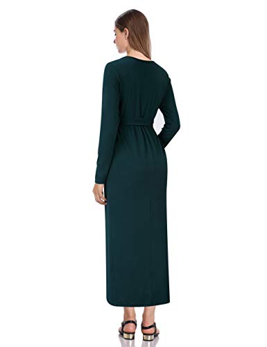 Maternity Dress Women's Casual Round Neck Front Slit High Low Maxi Dress with Belt