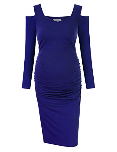 Maternity Dress Women's Casual V Neck Long Sleeve Solid Color Ruched Knee-Length Maternity Dresses