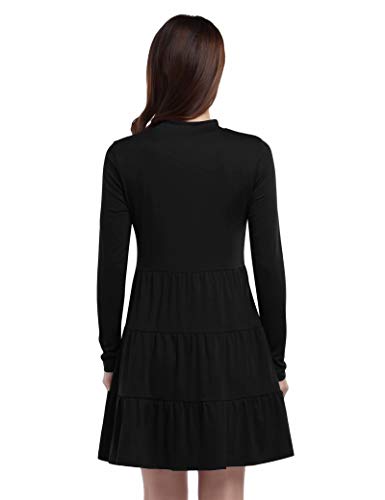 Women Turtleneck Long Sleeve Casual Pleated Mini Dress