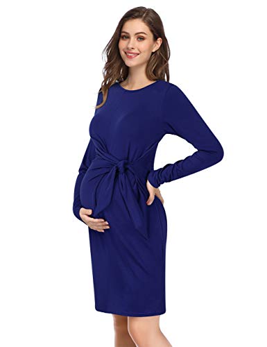 Maternity Dress Women's Casual Round Neck Knot Front Belted Dress PBY-0I9B