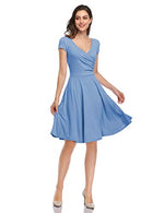 Women's Short Sleeve V Neck Knee Length Swing Summer Dress