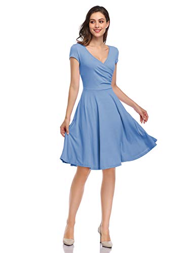 Women's Short Sleeve V Neck Knee Length Swing Summer Dress