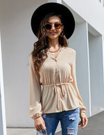 YESFASHION Women's Red Top Button Ruffle Long Sleeve Shirt Black