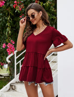 YESFASHION Peplum Tops for Women Summer Casual V Neck T Shirts Wine Red