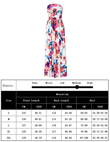 Women's Summer Boho Strapless Midi Dresses High Waist Vintage Floral Print Maxi Long Dress with Pockets