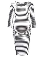 Ruched Maternity Dress Round Neck Maternity Dress 3/4 Sleeve Maternity Dresses