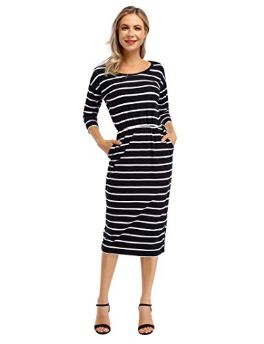 Women's 3/4 Sleeve Round Neck Hips-Wrapped Casual Office Pencil Dress