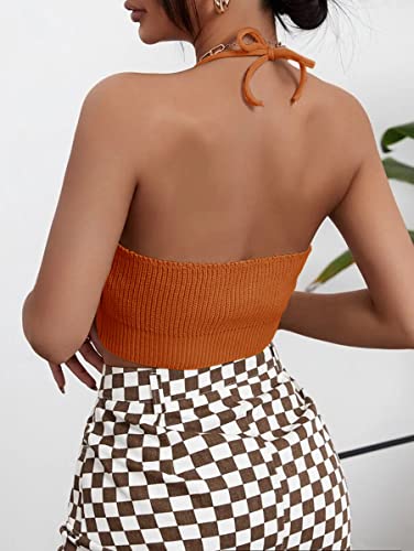 Womens Sexy Halter Crop Tops Sleeveless Y2K Backless Knitted Tube Top V Neck Solid Summer
