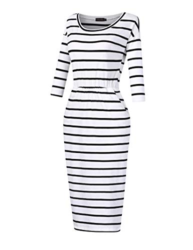 Women's 3/4 Sleeve Round Neck Hips-Wrapped Casual Office Pencil Dress