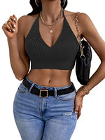 Womens Sexy Halter Crop Tops Sleeveless Y2K Backless Knitted Tube Top V Neck Solid Summer