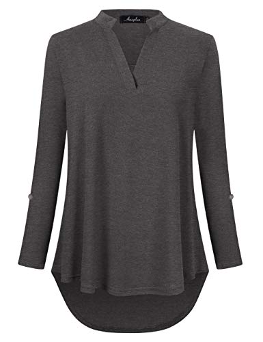 Women's Plus Size Tunic Shirts 3/4 Cuffed Sleeves V Neck Flowy High Low Tops