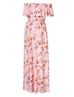 Maternity Dress Women's Off Shoulder Floral Print Casual Maxi Boho Dress