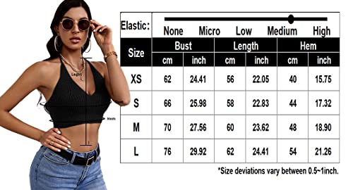 Womens Sexy Halter Crop Tops Sleeveless Y2K Backless Knitted Tube Top V Neck Solid Summer