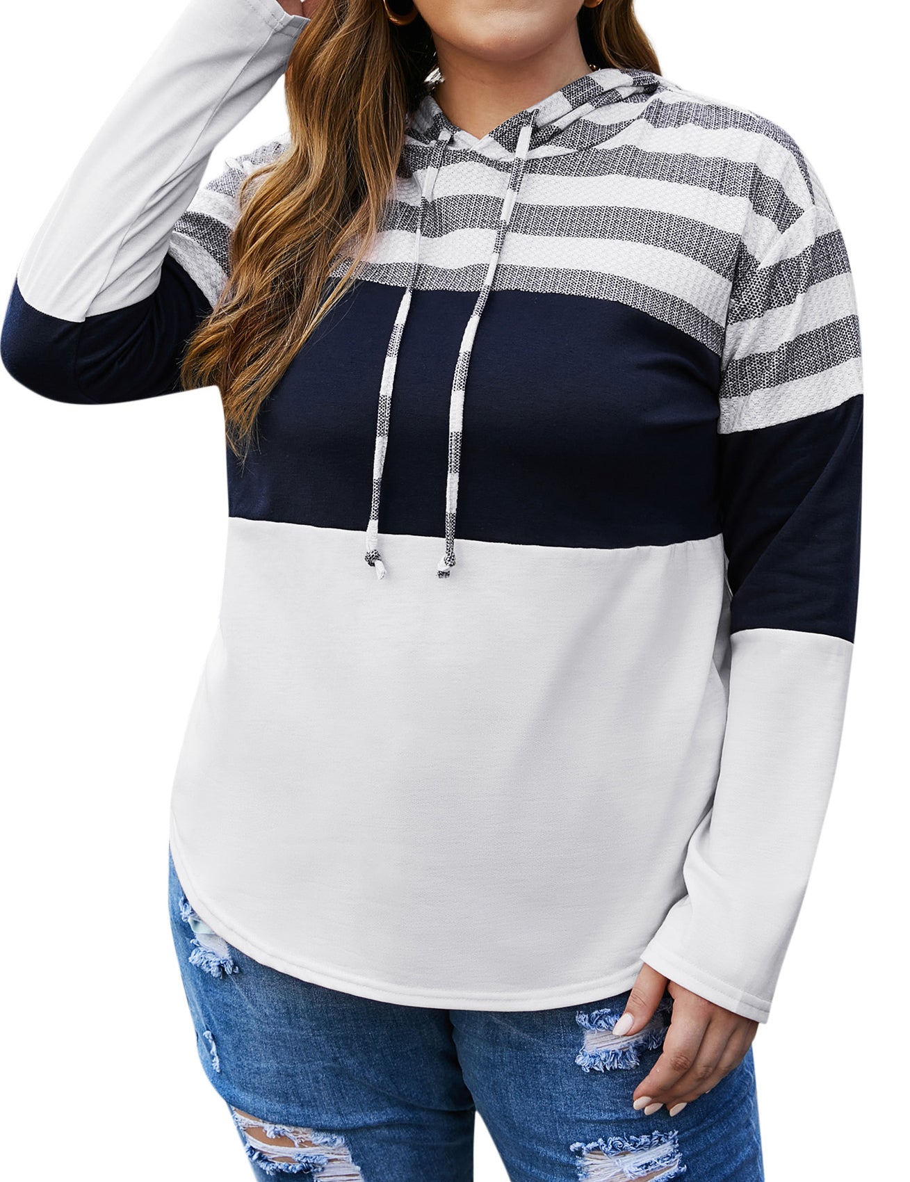 Women's Plus Size Striped Color Block Sweatshirt