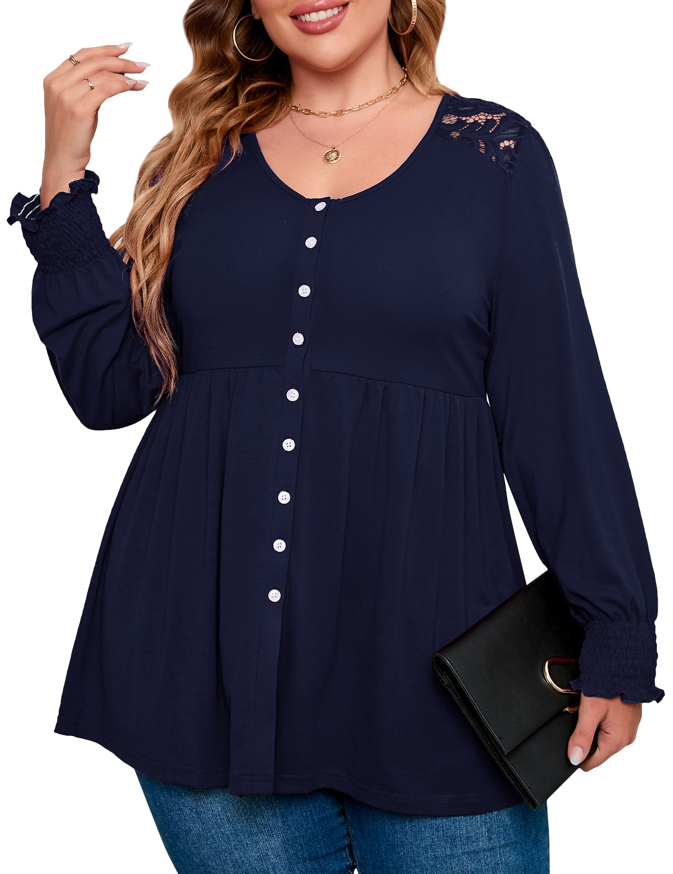Women's Plus Size Button Lace Cardigan Top