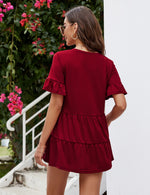 YESFASHION Peplum Tops for Women Summer Casual V Neck T Shirts Wine Red