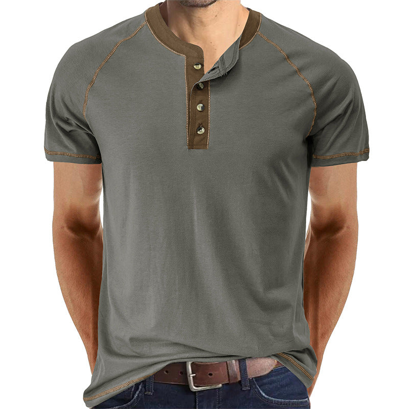 YESFASHION Men Shirts Henley Color Matching T-shirt