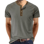YESFASHION Men Shirts Henley Color Matching T-shirt