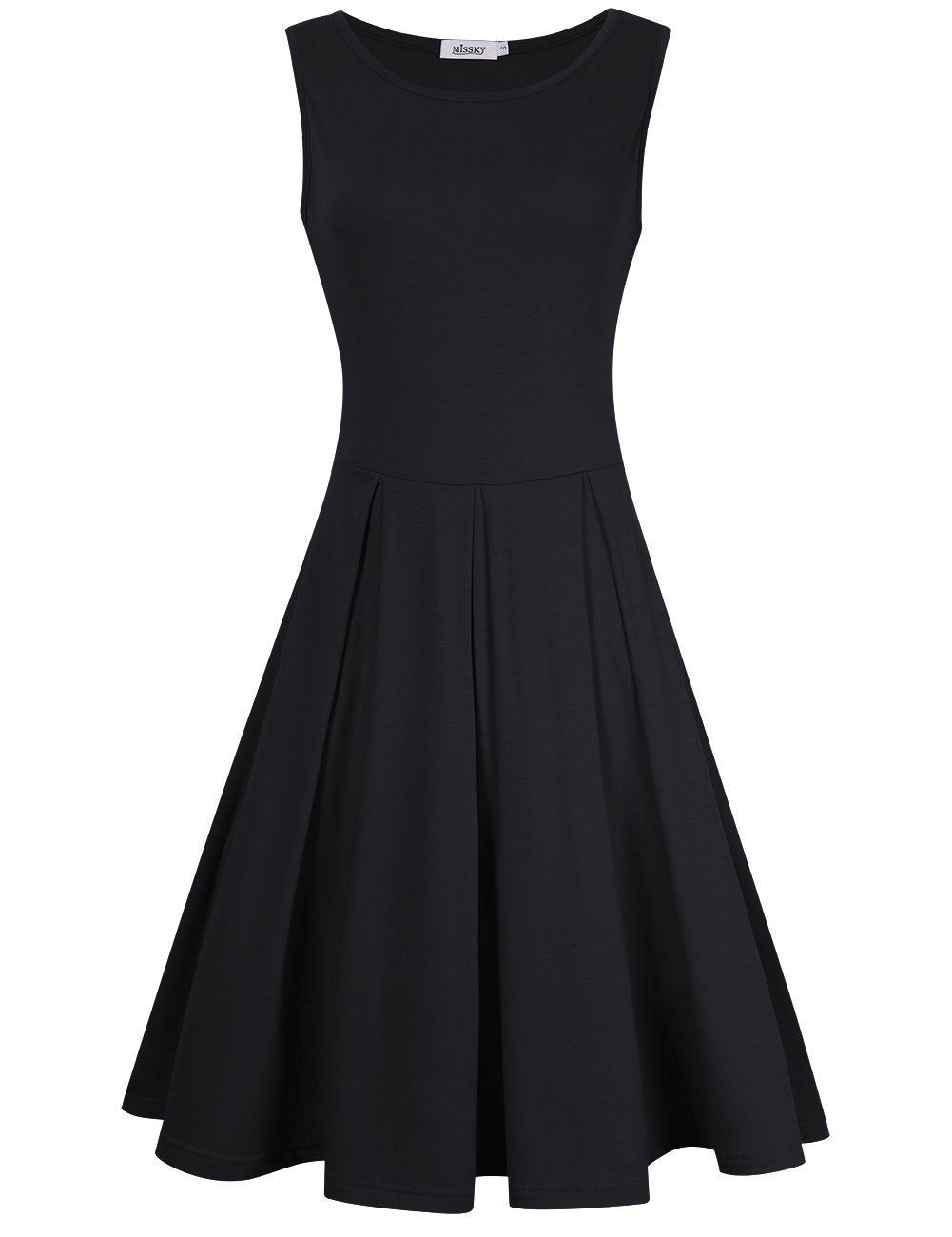 Women Sleeveless Round Neck Knee Length Fit Flare Swing Vintage Casual Summer Dress