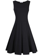 Women Sleeveless Round Neck Knee Length Fit Flare Swing Vintage Casual Summer Dress