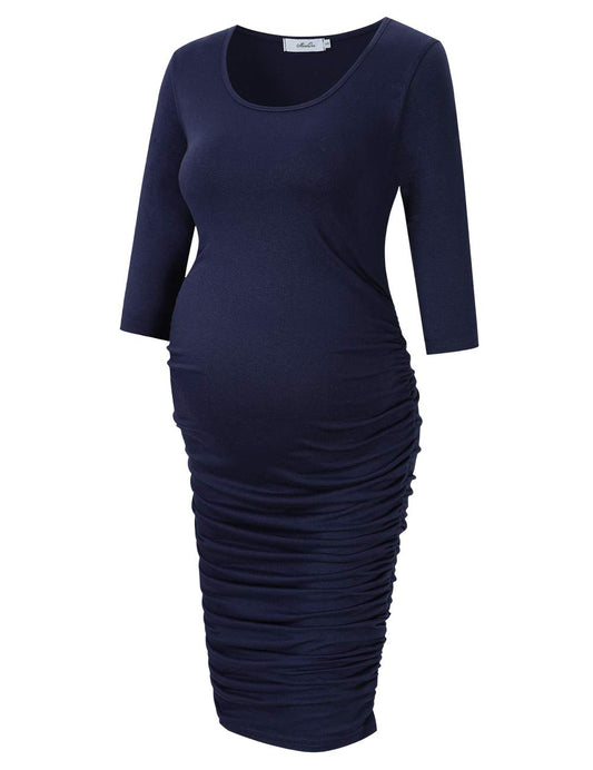 Maternity Dress Ruched Round Neck Maternity Dresses