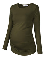 YESFASHION Maternity Shirts Women's V Neck Side Button Plus Size Tops