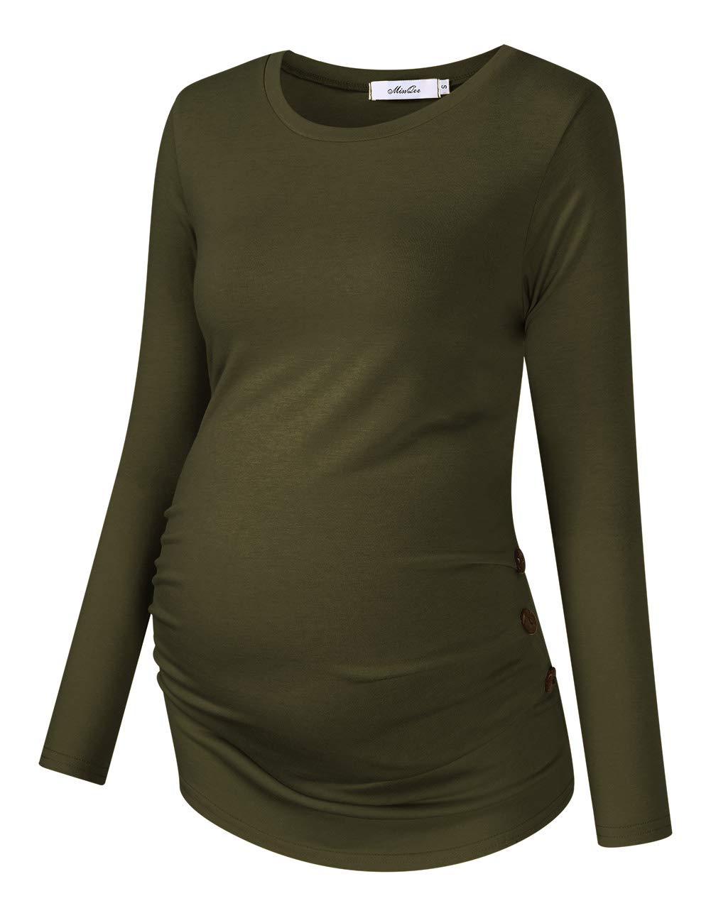 YESFASHION Maternity Shirts Women's V Neck Side Button Plus Size Tops