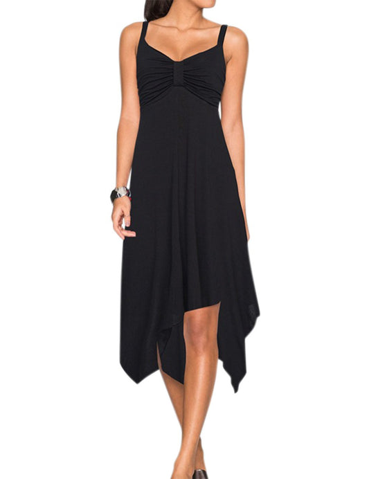 Women's Casual Spaghetti Strap Ruched Asymmetrical