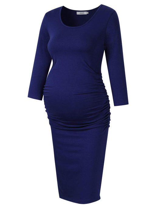 Maternity Dress Ruched Round Neck Maternity Dresses 3/4 Sleeve Maternity Dresses 3/4 Sleeve Maternity Dresses
