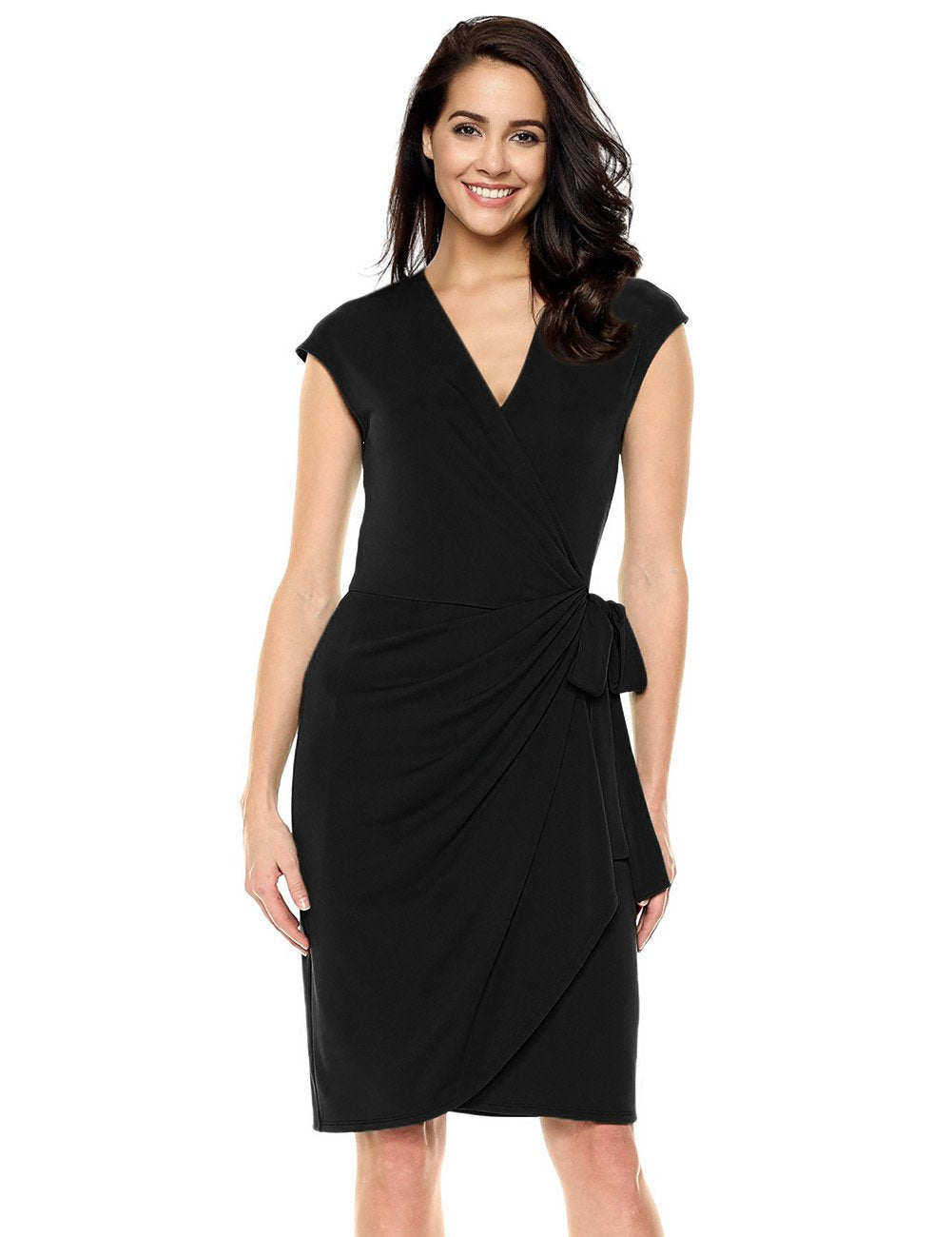 Women's Casual V Neck Tie Belt Hem Midi Wrap Dress